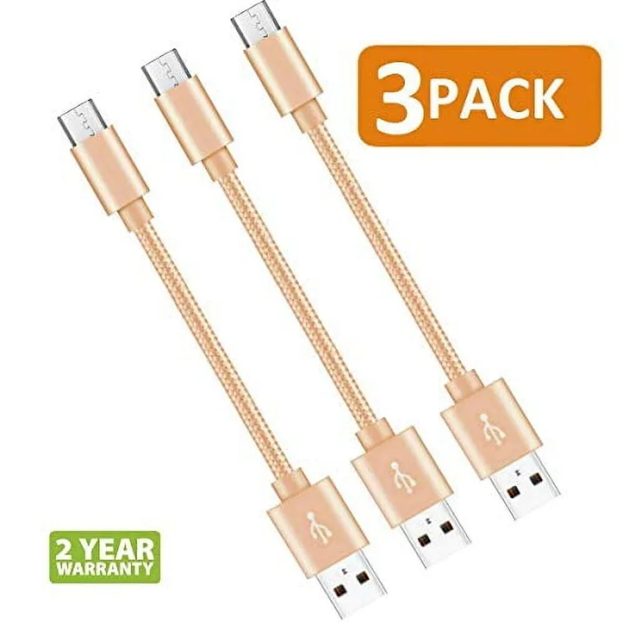 Short Micro USB Cable 8 Inch Nylon Braided Fast USB Charging Cord for for External Battery Charger, Samsung, HTC, LG, Android a