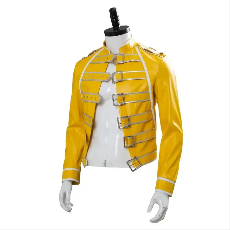 Queen Lead Vocals Freddie Mercury Cosplay Costume Adult Men Women Yellow Jacket Coat Halloween Carnival