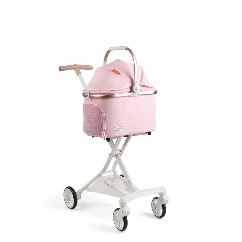 

Stroller Lightweight Foldable Breathable Walking Dog Four Wheel Dog Carrying Supplies Dual Brake Pet