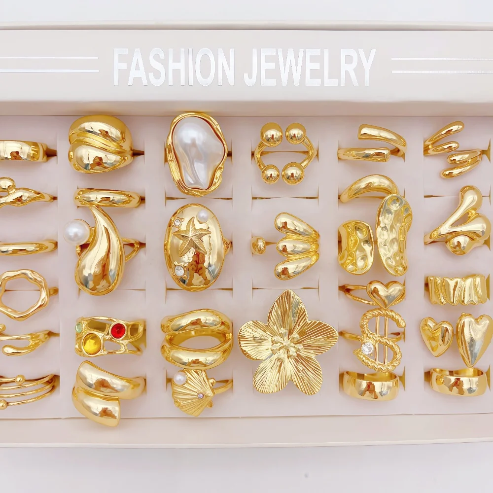 22Pieces Fashion Elegant Flowers Geometric Irregular Line Open Ring Set For Women Men Mix Style Trendy Jewelry Party Gifts