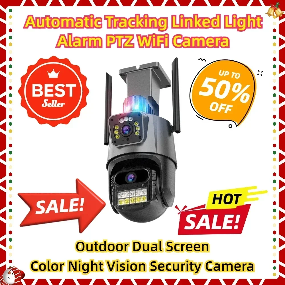 Automatic Tracking Linked Light Alarm PTZ WiFi Camera Outdoor Dual Screen Color Night Vision Security Camera