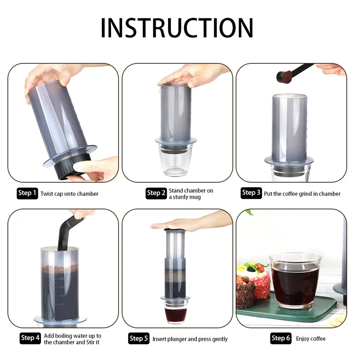 

(LBER) Кофеварка-френч-пресс портативная для AeroPress с набором бумажных фильтров