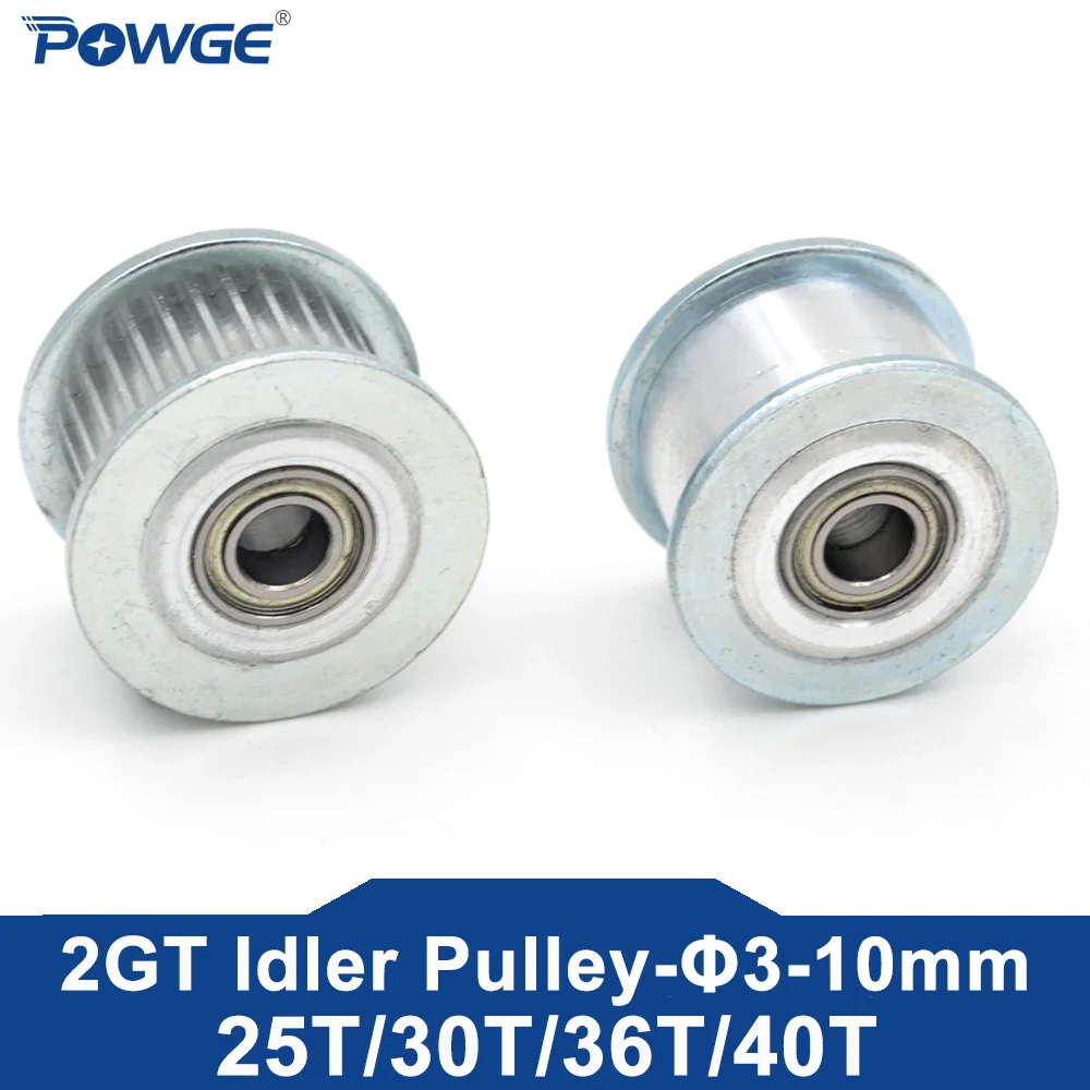 POWGE 25 30 36 40 Teeth 2GT 2MGT Idler Timing Pulley Bearing Bore 3/4/5/6/7/8mm for GT2 GT3 Belt Width 6/10/15MM 25T 30T 36T 40T