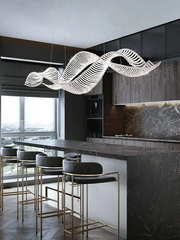 Modern Art Wave plafoniere LED Crystal Chain Lighting Fixture Home Long Hanging Lamp Room Decor sala da pranzo Lustre