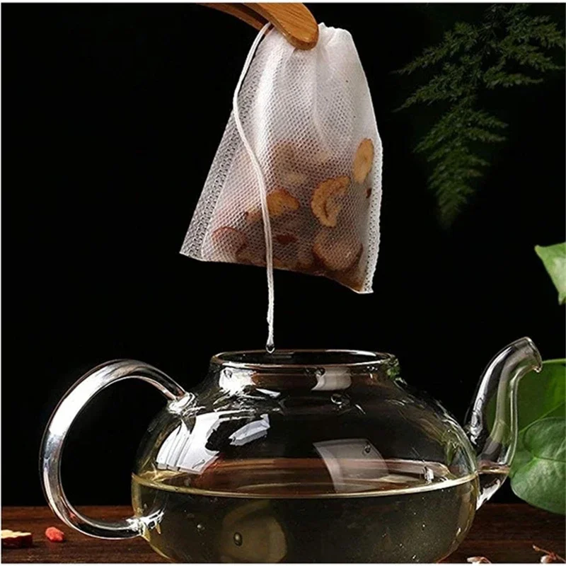 100 Uds bolsas de filtro de bolsas de té desechables bolsas de filtro de infusor de té sellado de hilo de seda bolsa de filtro de especias no tejida accesorios de cocina