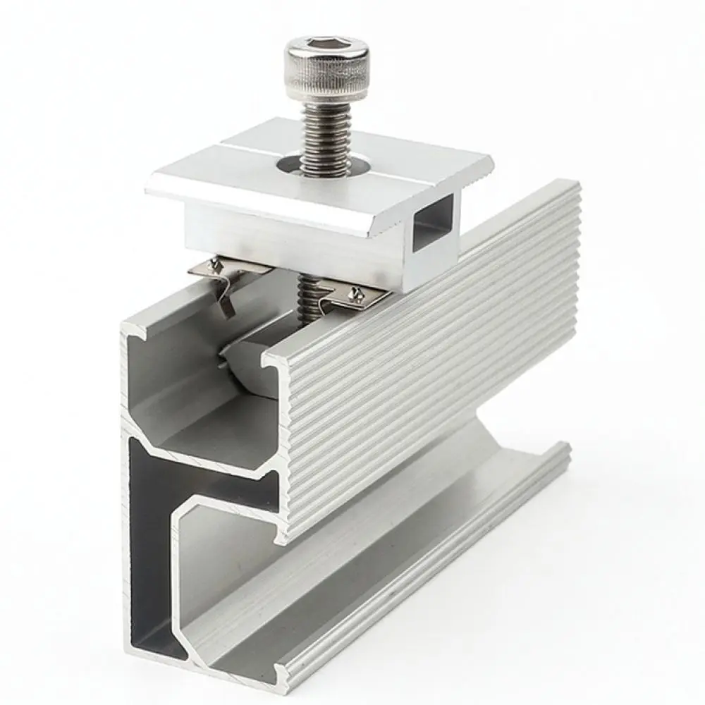 Solar Panel Mid Clamp Aluminum Fastener Photovoltaic System Bracket Connector Hardware Roof Ground Mount Structural Support Part