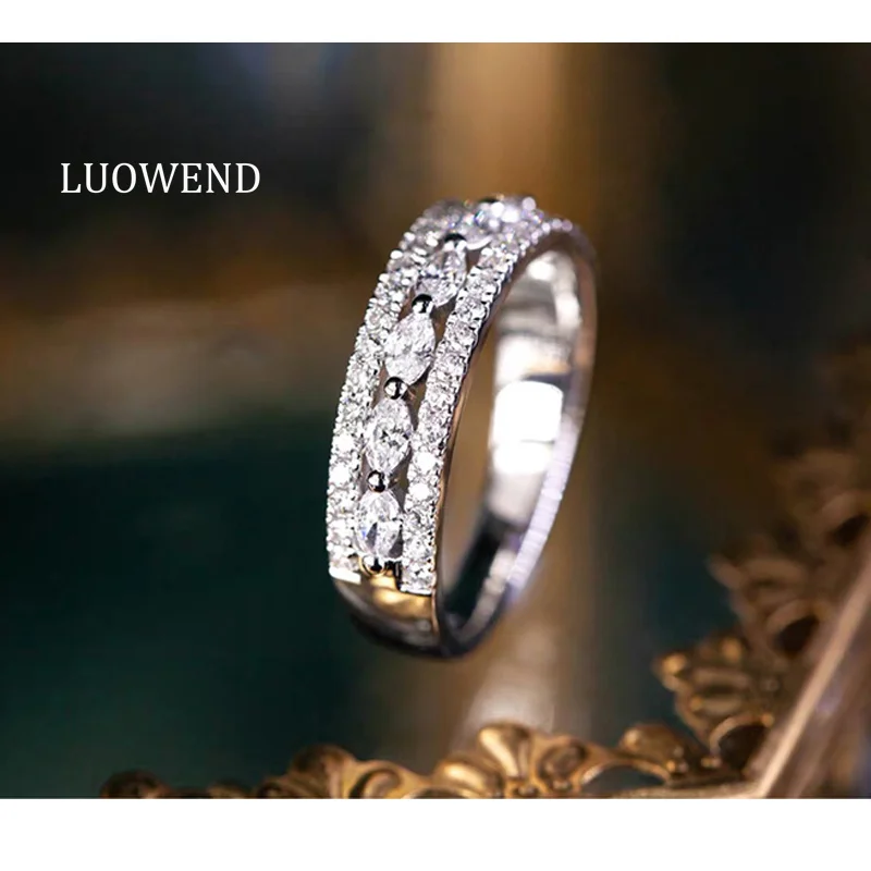 

LUOWEND 100% 18K White Gold Rings Real Natural Diamonds 0.65carat Fine Vintage Palace Style Exquisite Wedding Bands for Women