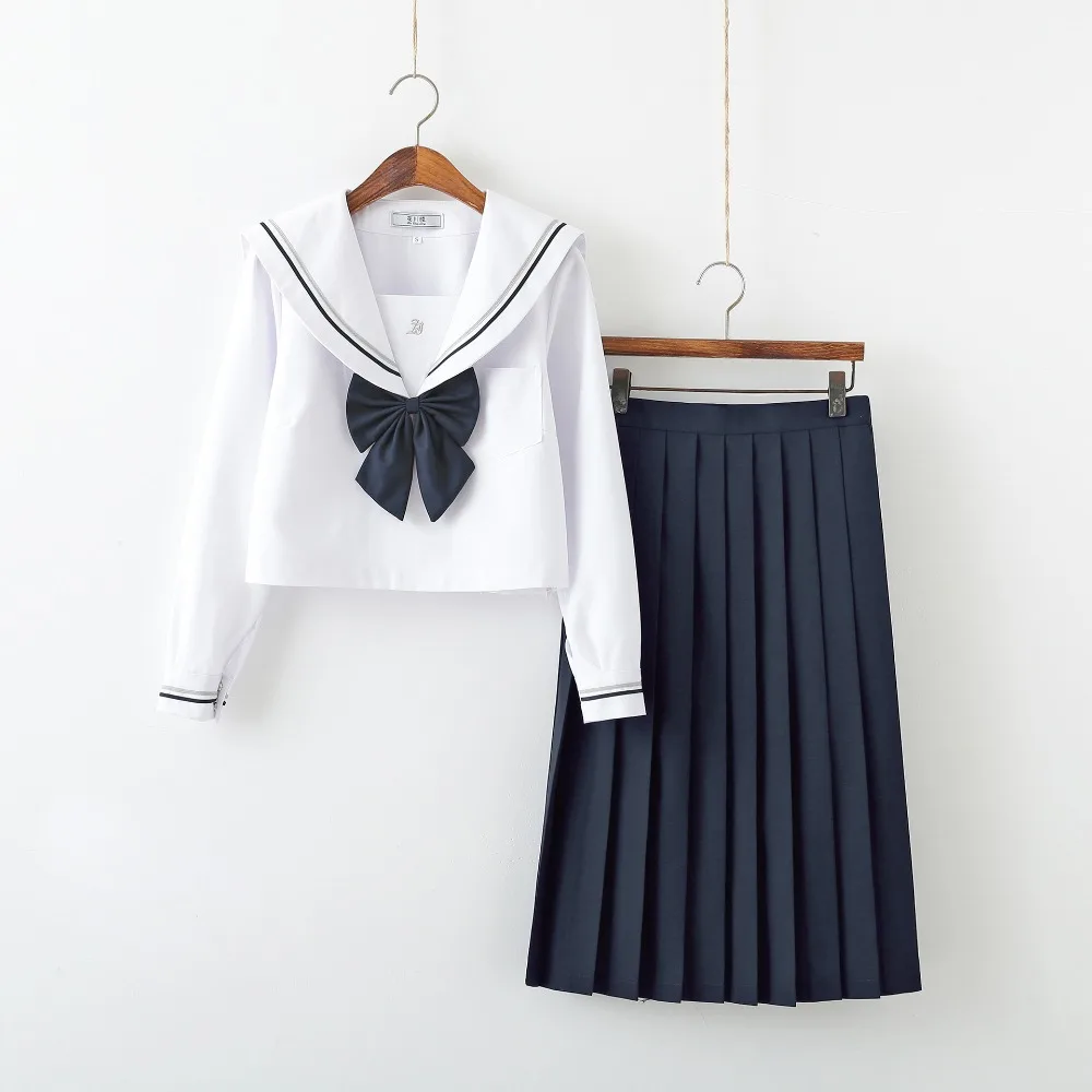 

Japanese Soft Girl Style JK Uniform Set - Shore Gold Two - Stripe Long - Sleeve Sailor Suit, Essential for School Girl Look