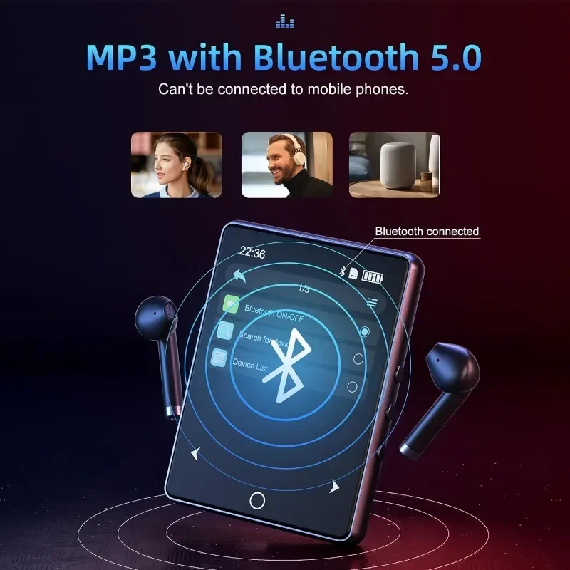 32GB 2.8 Inch Touch Screen Bluetooth 5.0 MP3 Player, HiFi Music Player with Speaker/FM Radio/Recorder/Ebook/Picture