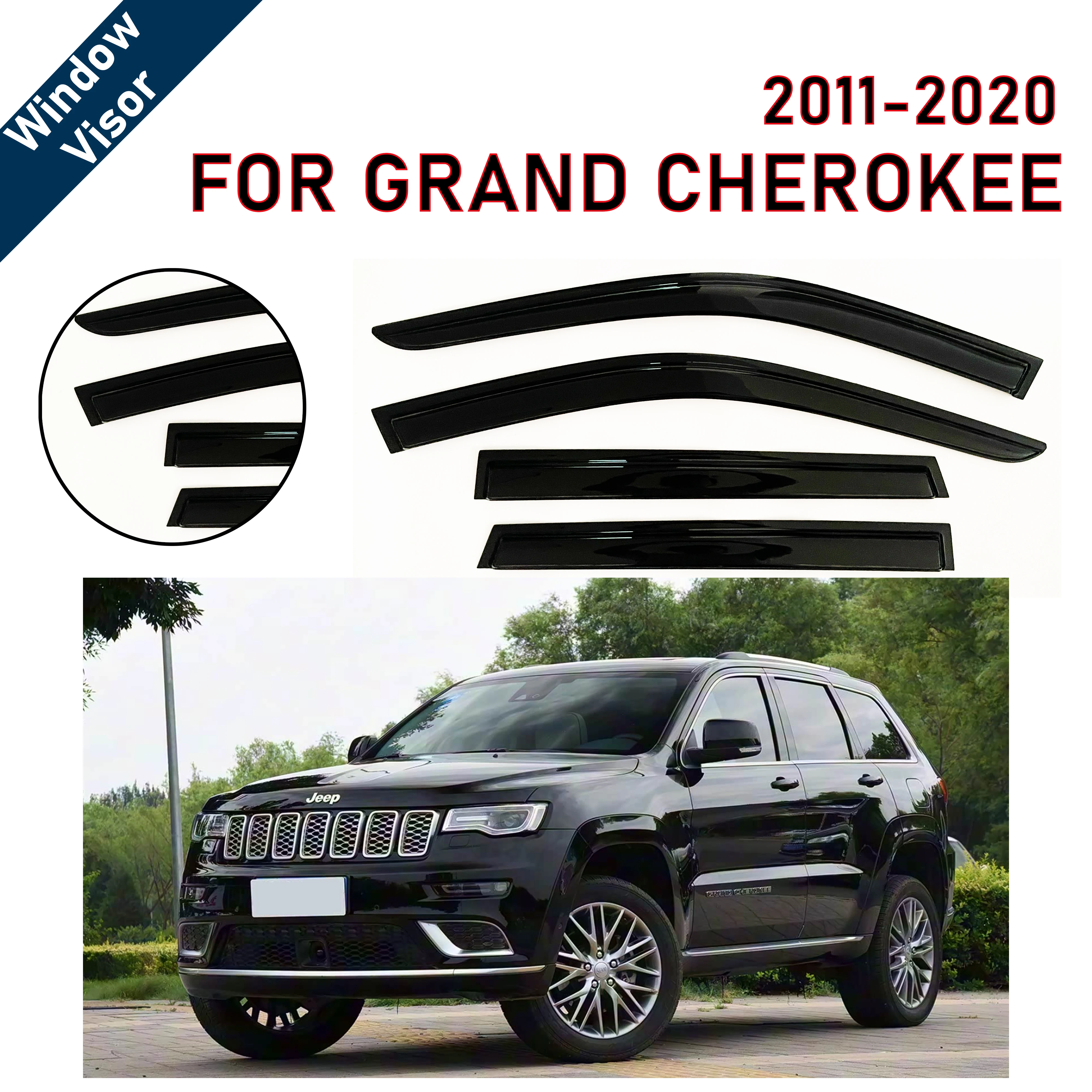 

4 шт. новейшей модели автомобильного солнцезащитного козырька для окон Grand Cherokee 2011-2020, оконные дождевики, оконные козырьки, защита от дождя