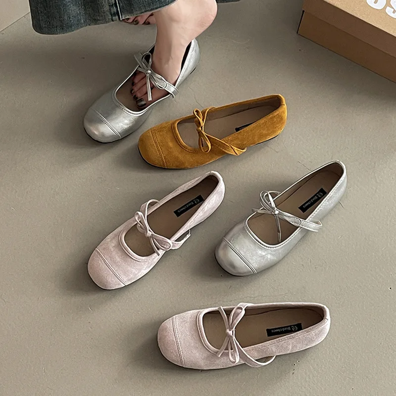 

Bowknot Flat Shoes for Women Autumn French Ballet Style One Strap Buckle Comfortable Versatile Mary Jane Shoes