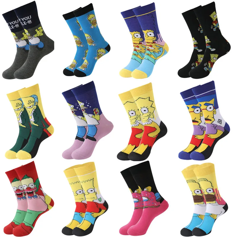 

Fashion The Simpsons Men Socks cartoon trend personality skateboard Women socks anime Middle tube Cotton couple Unisex Socks