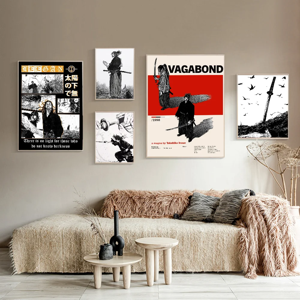 Japan Samurai Musashi Vagabond DIY Sticky Poster Whitepaper Prints Posters Artwork Nordic Home Decor