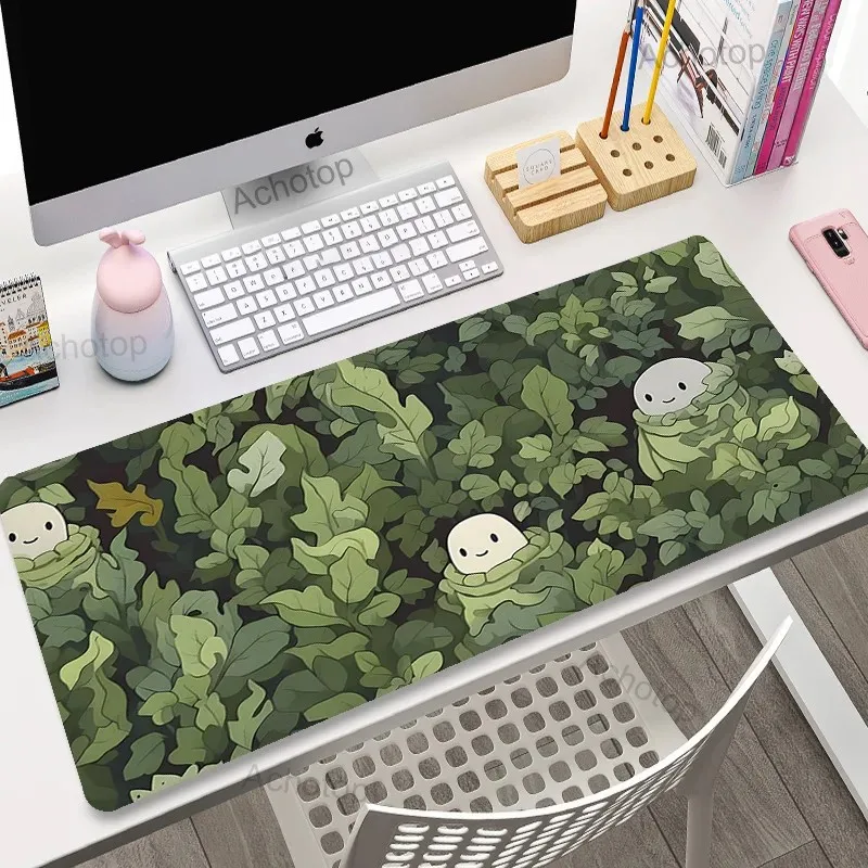 VIKAMA Cute Forest Elf Large Desk Mat Green Leaf Kawaii Mouse Pad Non-Slip Lock Edge Office Keyboard Mat