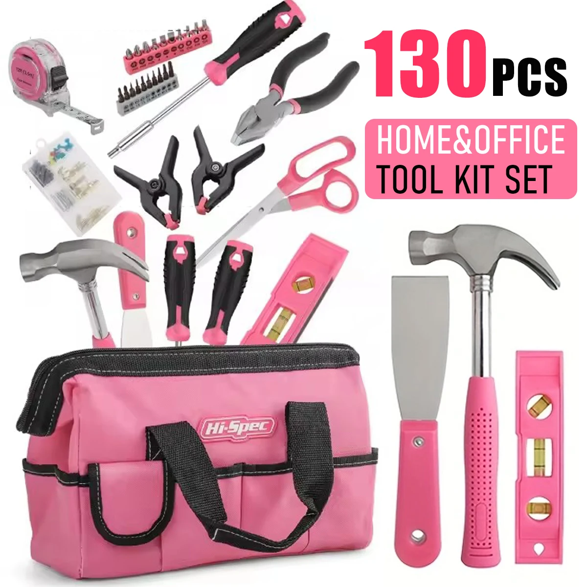 

130pcs Pink Tool Box for Women, Hand Tool Box - A Universal Home DIY Tool Set. Women's Durable Metal Hand Tools