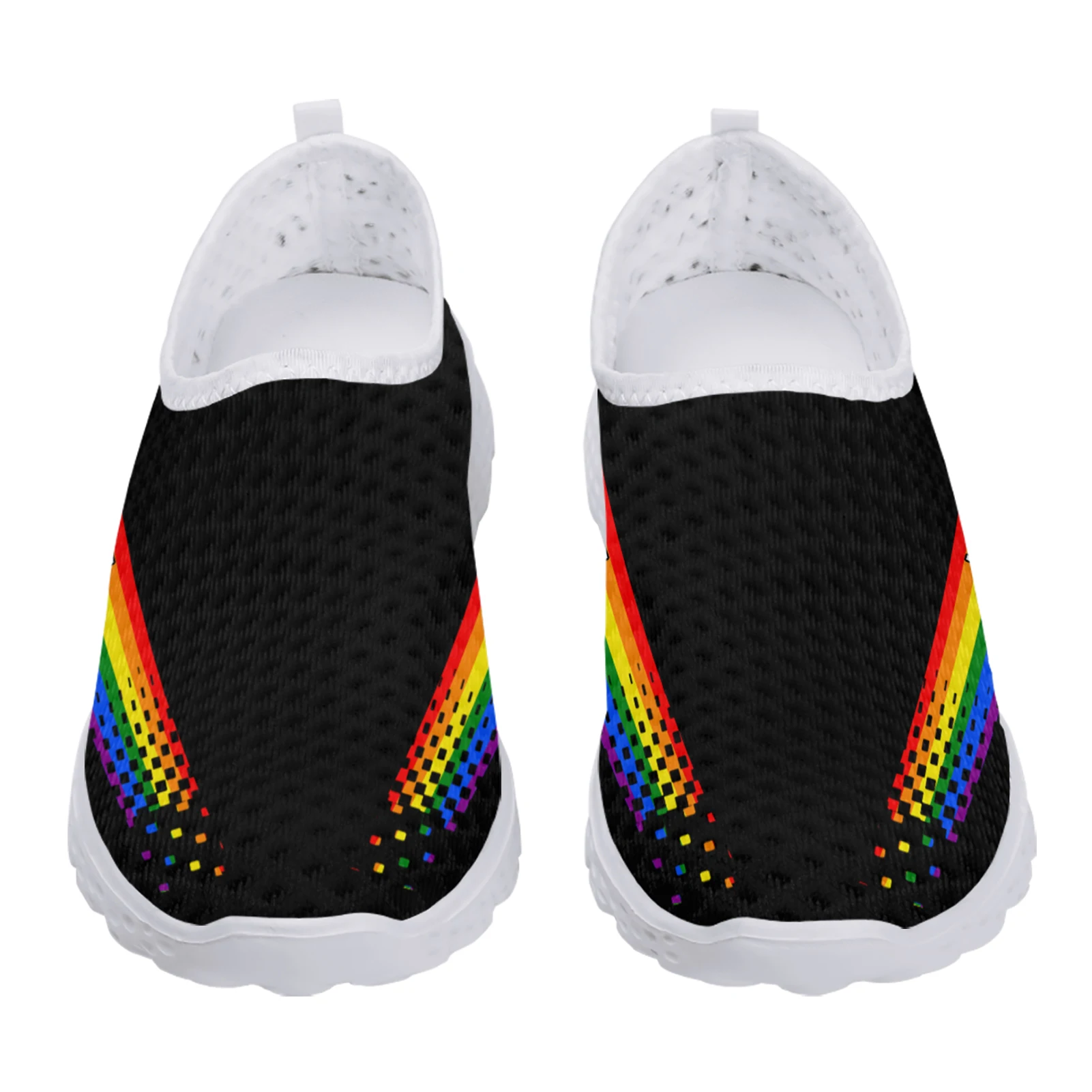 INSTANTARTS Simple Rainbow Love Design Breathable Shoes Mesh Sneakers Women Casual Flats Super Light Walking Female Flat Shoes