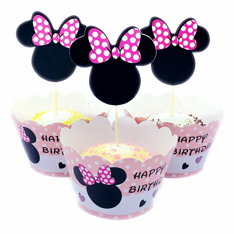 Cartoon Minnie Mouse Mickey Mouse Cupcake Side Cake Insert Card Wedding Birthday Party Decor Supplie Set Children Party Kid Gift