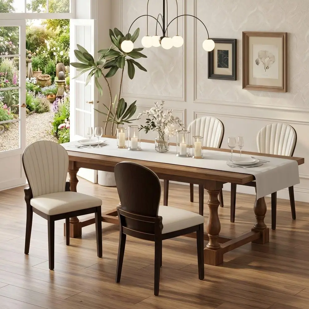 Dining Chairs Set of 2, Solid Wood Frame, 19.6 Wide for Adults Modern Leather Upholstered Kitchen Chairs, Modern Beige Design,