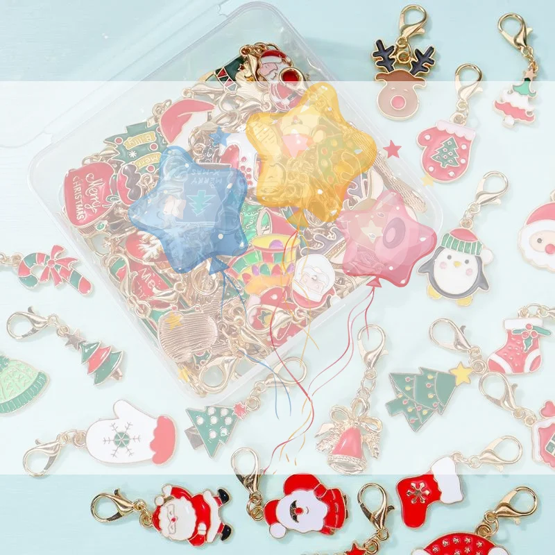 10/20/30Pcs Mixed Christmas Theme Keychains Clip-on Pendant Xmas DIY Making Pendants Necklaces Earrings Bracelets Handmade