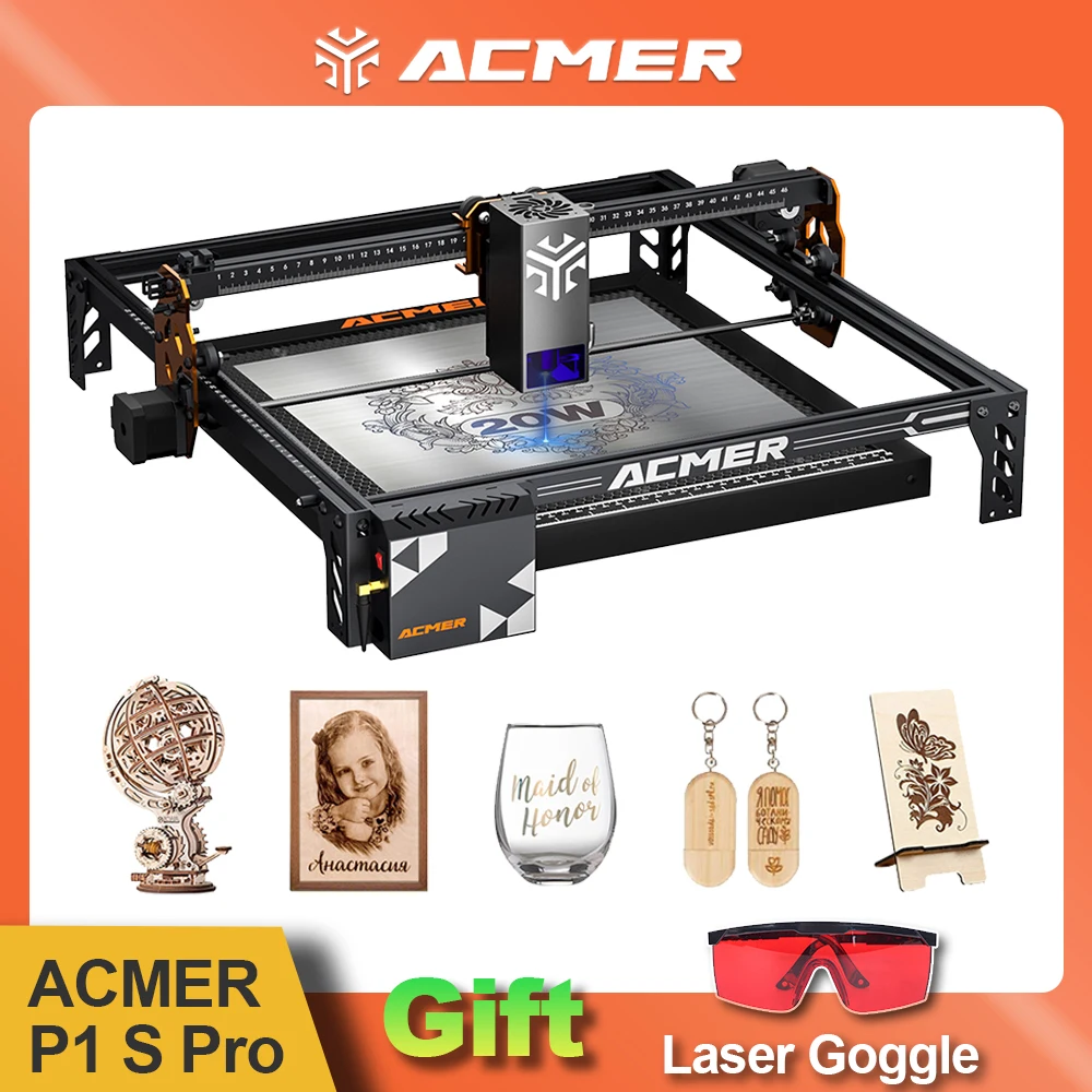 

ACMER Laser Engraving Machine P1 S Pro Laser Engraver Cutting Machine with WIFI for Ceramic Acrylic Wood Glass Craft Enthusiast