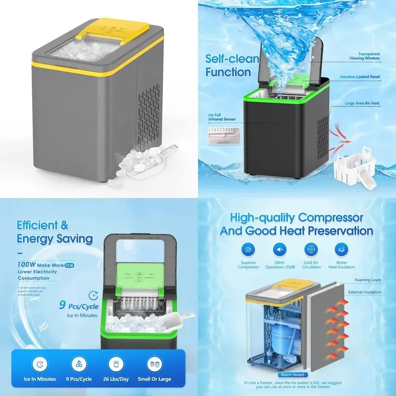 Portable Countertop Ice Maker Electric Mini Small Tabletop Machine for Home Office Camping with Spoon 26.5