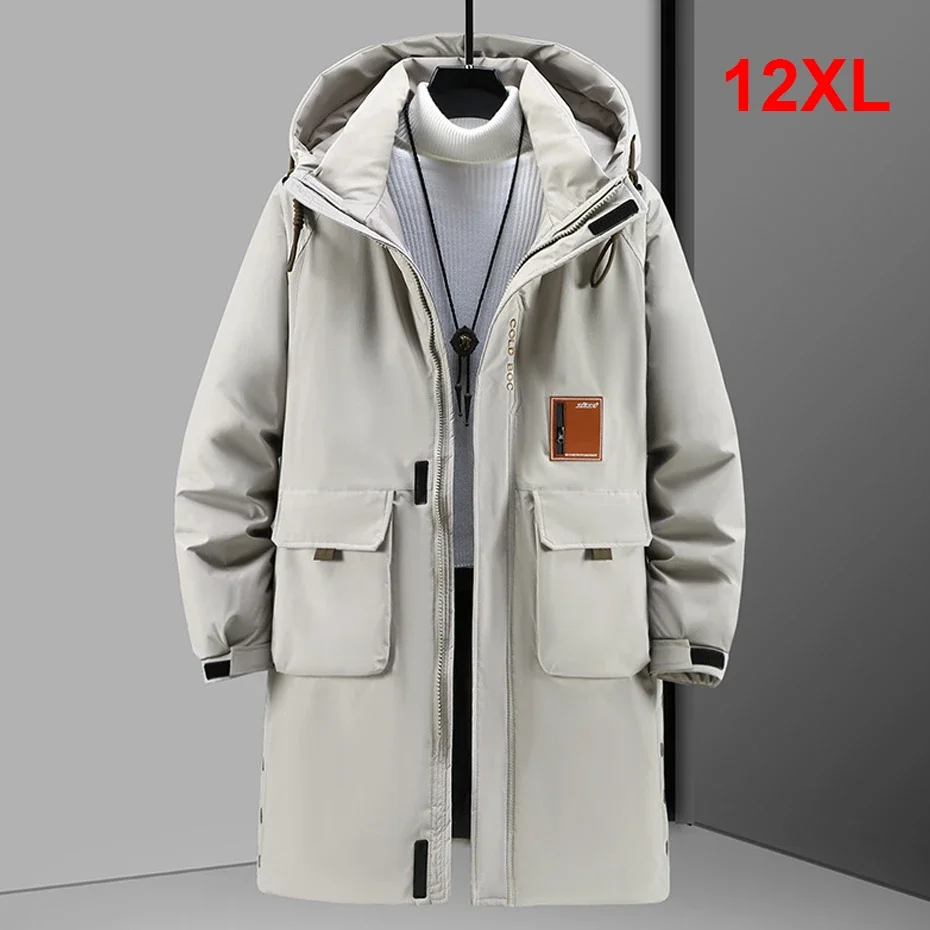 Jaket panjang musim dingin pria, mantel parka panjang tebal 12XL ukuran besar Fashion kasual tahan air parka musim dingin ukuran besar 12XL