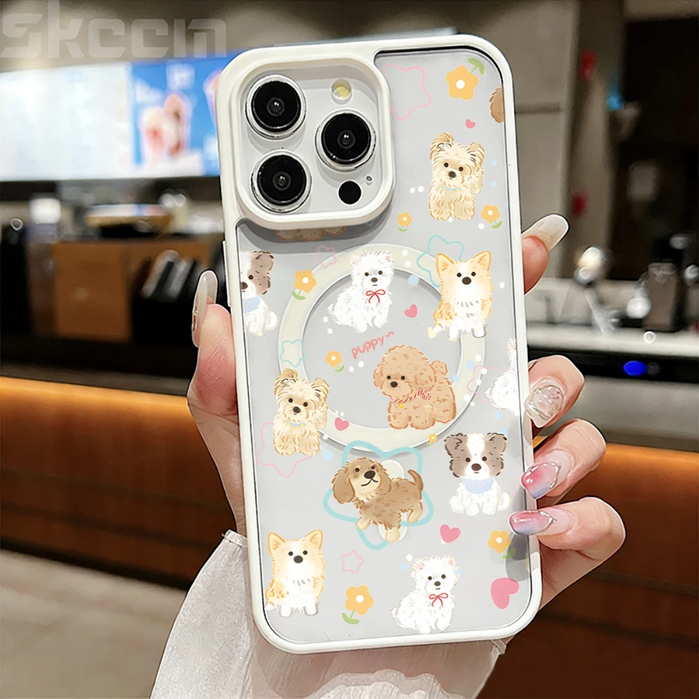 Amiable Puppy Niedliche Transparente Hülle für Magsafe iPhone 15 16 Pro Max 17 14 11 13 12 Pro Max Plus Hülle Magnetisches Kabelloses Laden Coque – Detail 3