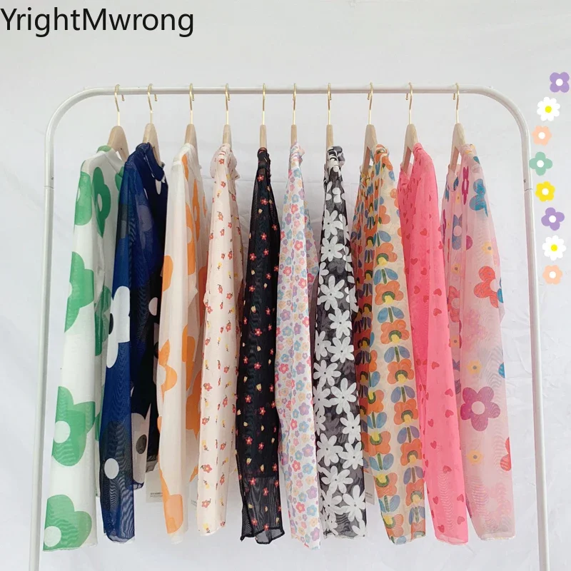 Soft Mesh Sexy Daisy Moon Flower Graphic Cherry T-Shirt T Shirt Cute Top Fashion Aesthetic Undershirt Women y2k Korean Clothing