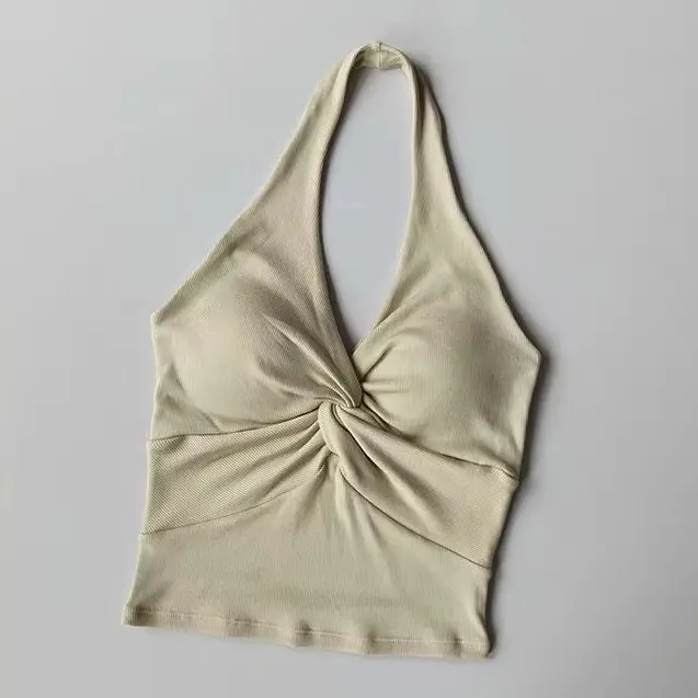 Women Halter Integrated Sports Bra Padded Support Sculpting Backless Yoga Top Wearable Outside Sleeveless Workout Training Shirt