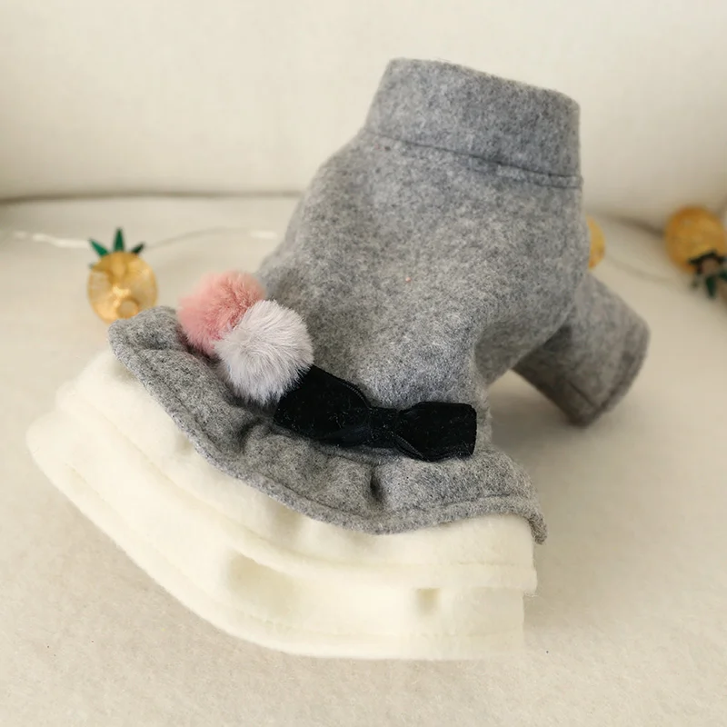 1PC Pet Clothing Autumn/Winter Thick grey double ball bow Princess dress suitable for small to medium sized dogs