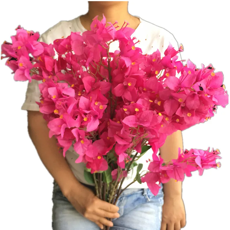 5pcs Silk Bougainvillea Glabra Artificial Fake Rose Red bougainvillea spectabilis Flower Branches