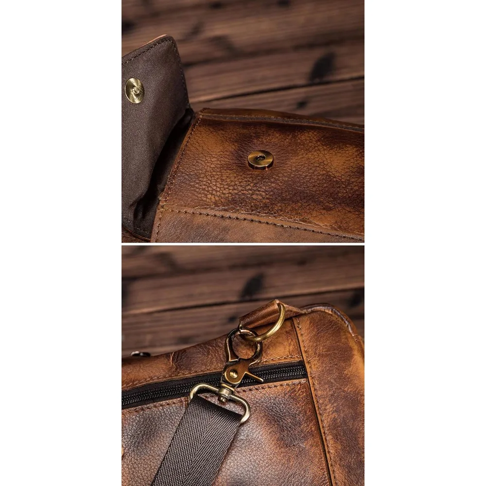 حقيبة كروس جلدية للرجال للمشي لمسافات طويلة والسفر في الهواء الطلق، حقيبة كاجوال بحزام كتف واحد، حقيبة ظهر متعددة الاستخدامات