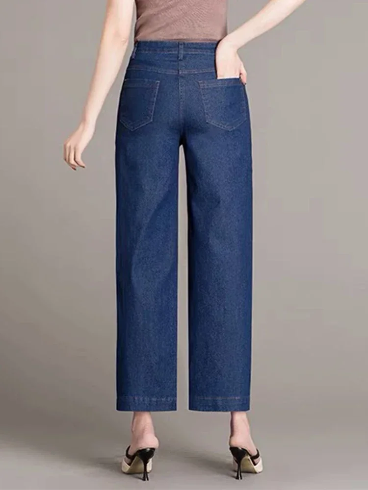 

Ankle-length Wide Leg Jeans High Waist Korea Baggy Casual Mom Straight Vaqueros Summer Streetwear Stretch Denim Pants JJ262
