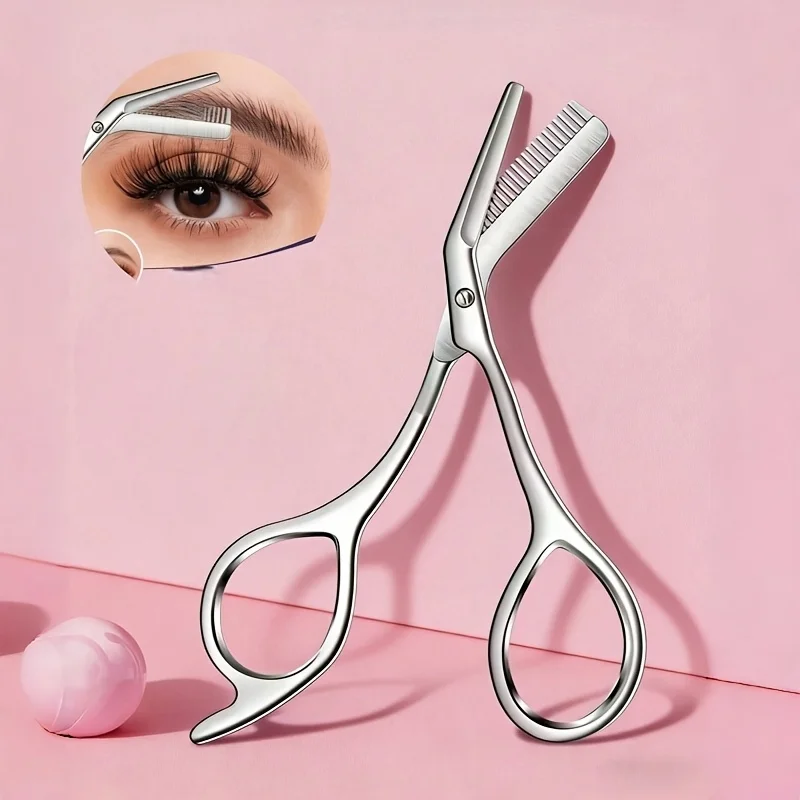 Stainless Steel Eyebrow Scissors with Built-in Brow Comb, 1pc Shaping and Trimming Scissors for Women and Men