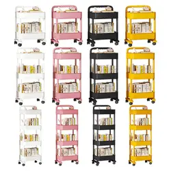 Movable Bookshelf Cart Reusable Rolling Storage Cart Movable Bookshelf for Kitchen, Bedroom, Living Room and Laundry Room