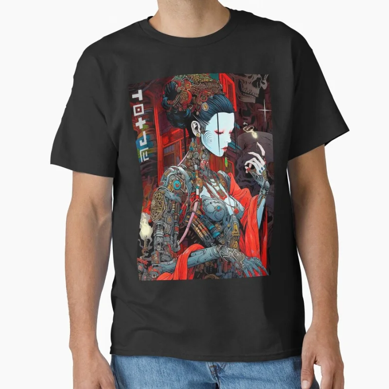 

Aesthetic Dark Geisha Vaporwave Cyborg Japanese Cyborg Geisha Cyberpunk T-shirt Large size Adult Tops S-6xl