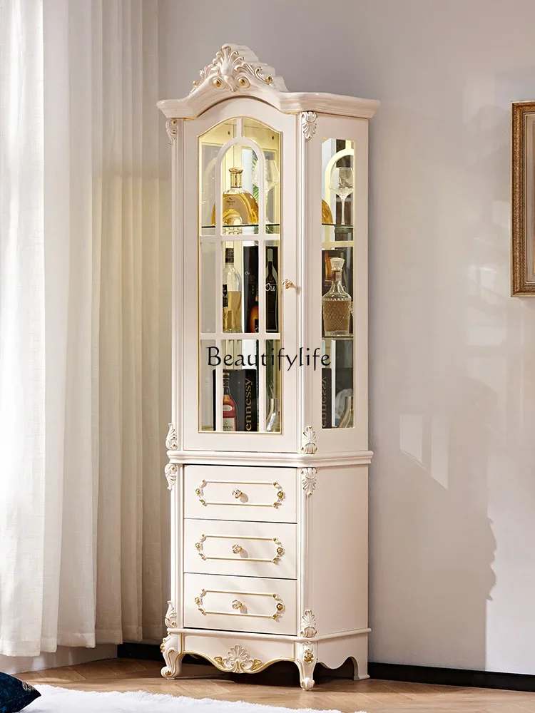 

12European-Style Single-Door Living Room Wall Display Cabinet French Luxury Carved Sideboard Cabinet