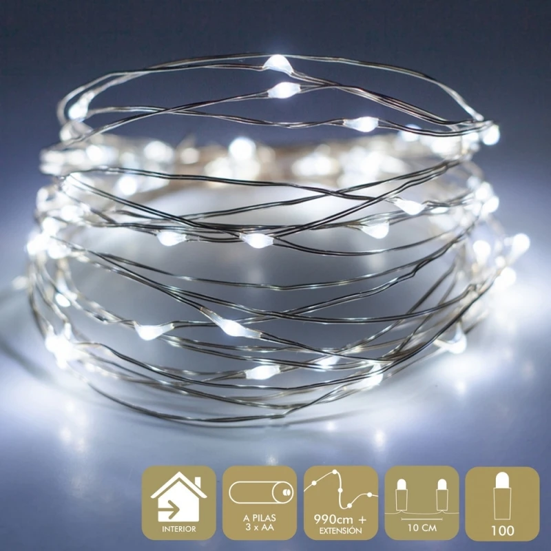 Garland led lights modern white metal led lights for Christmas decoration 100 bulbs 74566