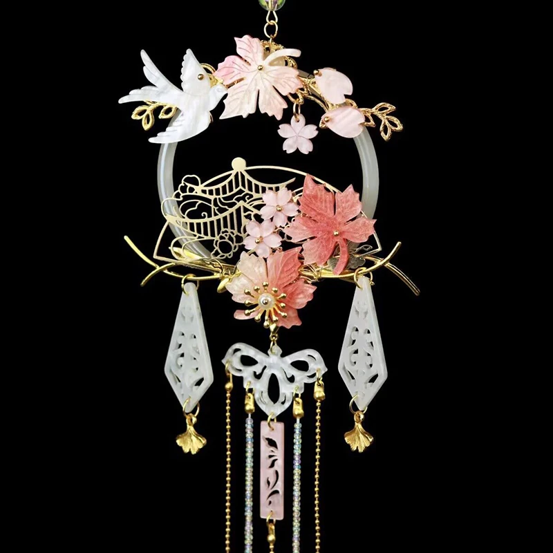 Hanfu Headdress Earrings Full Set Fairy Tassel Maple Leaf Hairpin Ancient Chinese Hairpin Hanfu Costume Hair Accessories Women