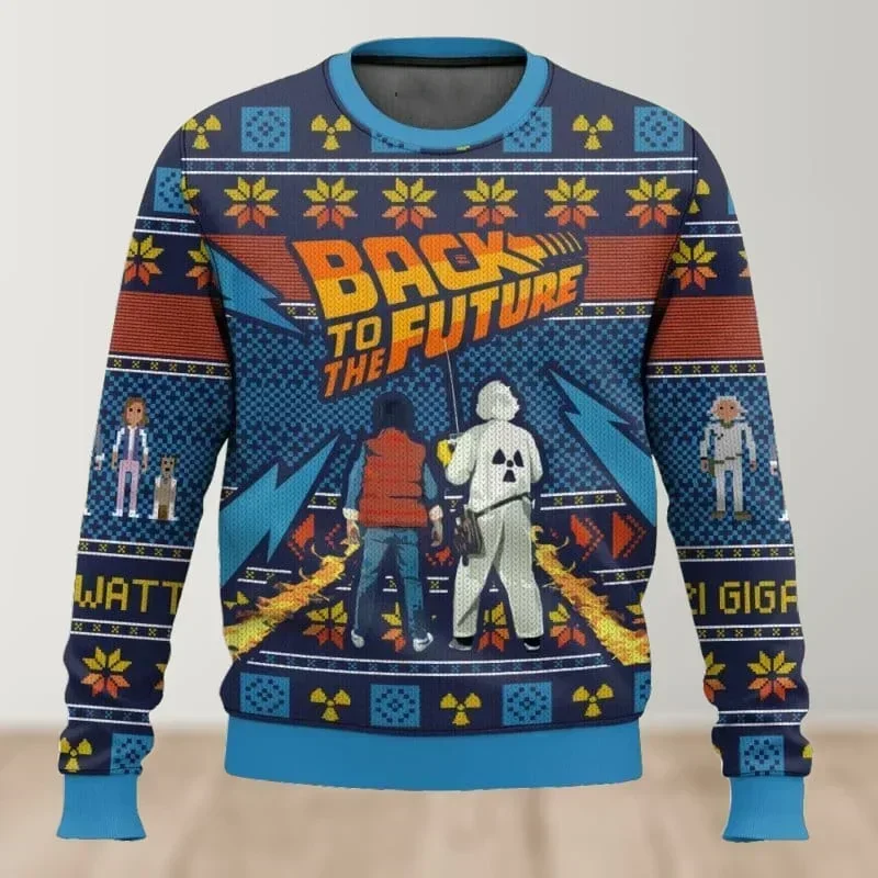 2026 Autumn  Winter Back To The Future Ugly Christmas Long-sleeved T-shirt Cartoon Anime Men's and Women's Pullovers, Sportswear
