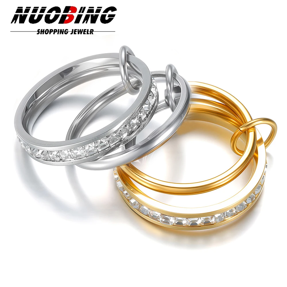 

Cubic Zircon Two-Color Four-Ring Copper Jewelry Ring Hypoallergenic Ins Style Stacking Suitable Wedding Engagement Couple Rings