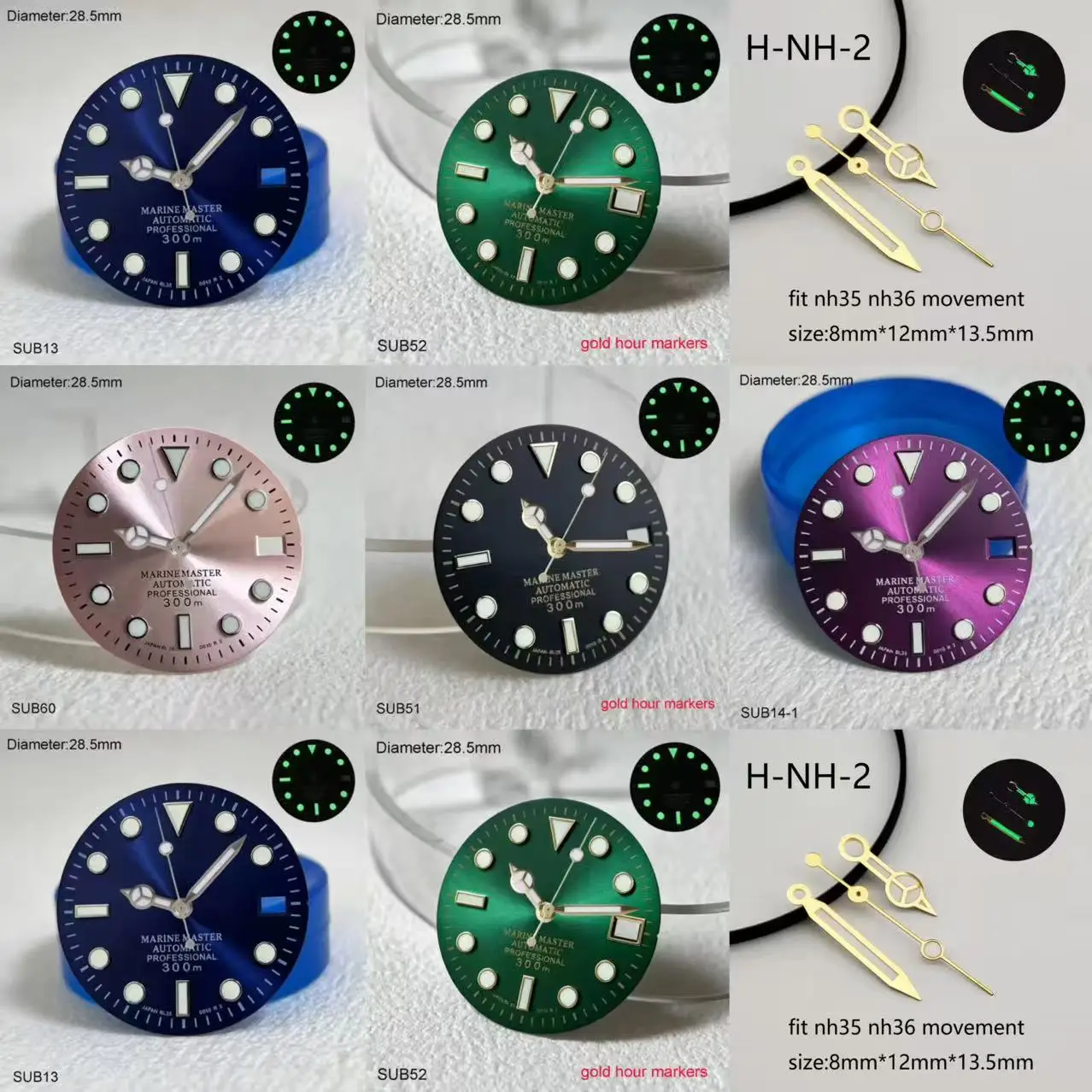 NH35 S Logo Dial 28.5mm Pink Silver White SUB Marine Dial NH35 Movement Rose Gold Hands Master 29mm S Dial Automatic Movement