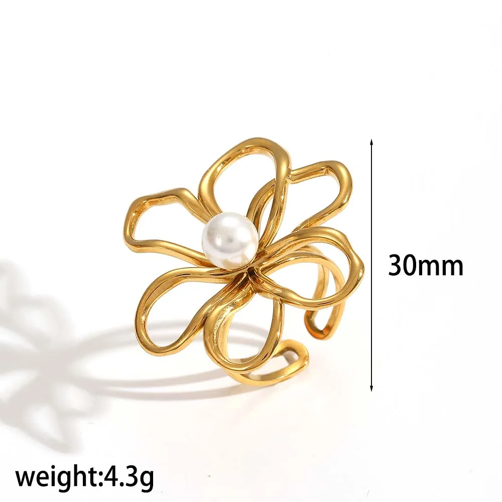 Persönliches Design, Edelstahl, hohle Blumen- und Blattmuster, offene Ringe für Damen, rostfrei, trendiger Schmuck, Accessoires, Geschenke. – Detail 8