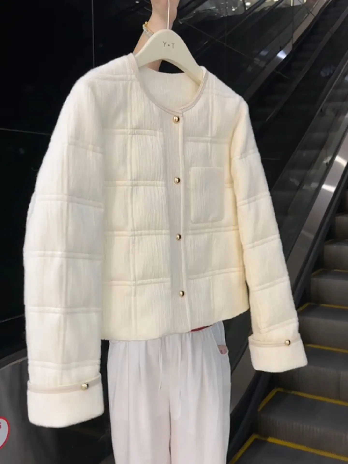 Nouveau chinois Sle blanc Plaid ort femmes vers le bas Jaet hiver Thi vêtements d'extérieur chaud moelleux confortable taille haute Long Sve manteau