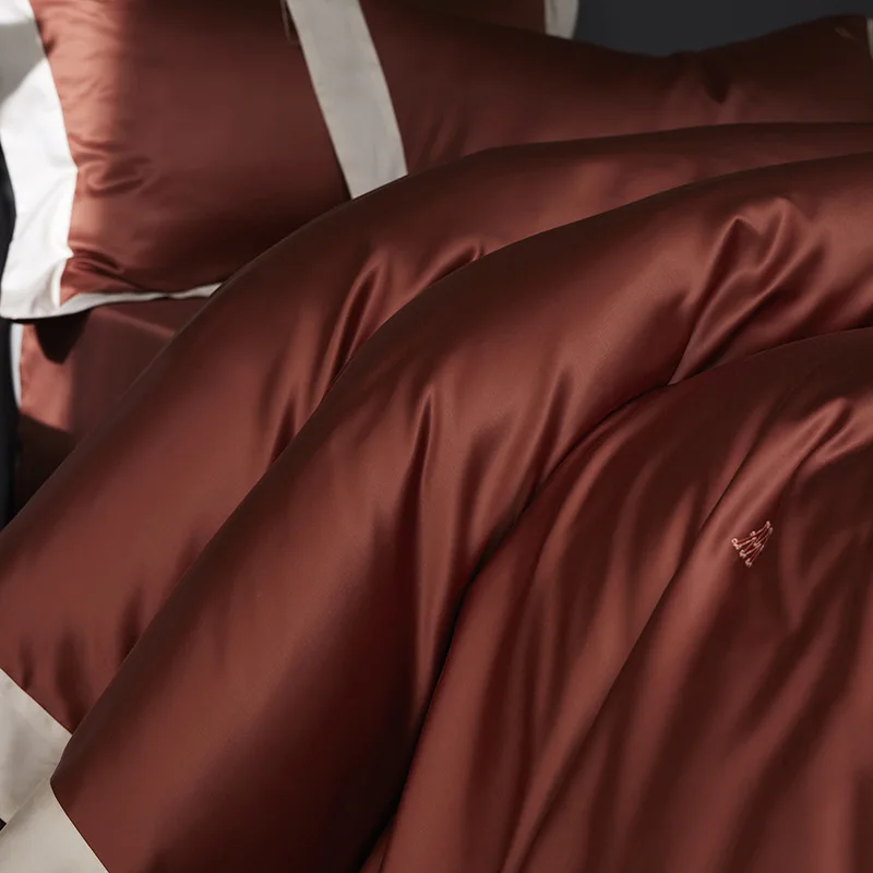 

High luxury double-ply long-staple cotton four-piece set, pure cotton, solid color quilt cover, sheets, light luxury style four-