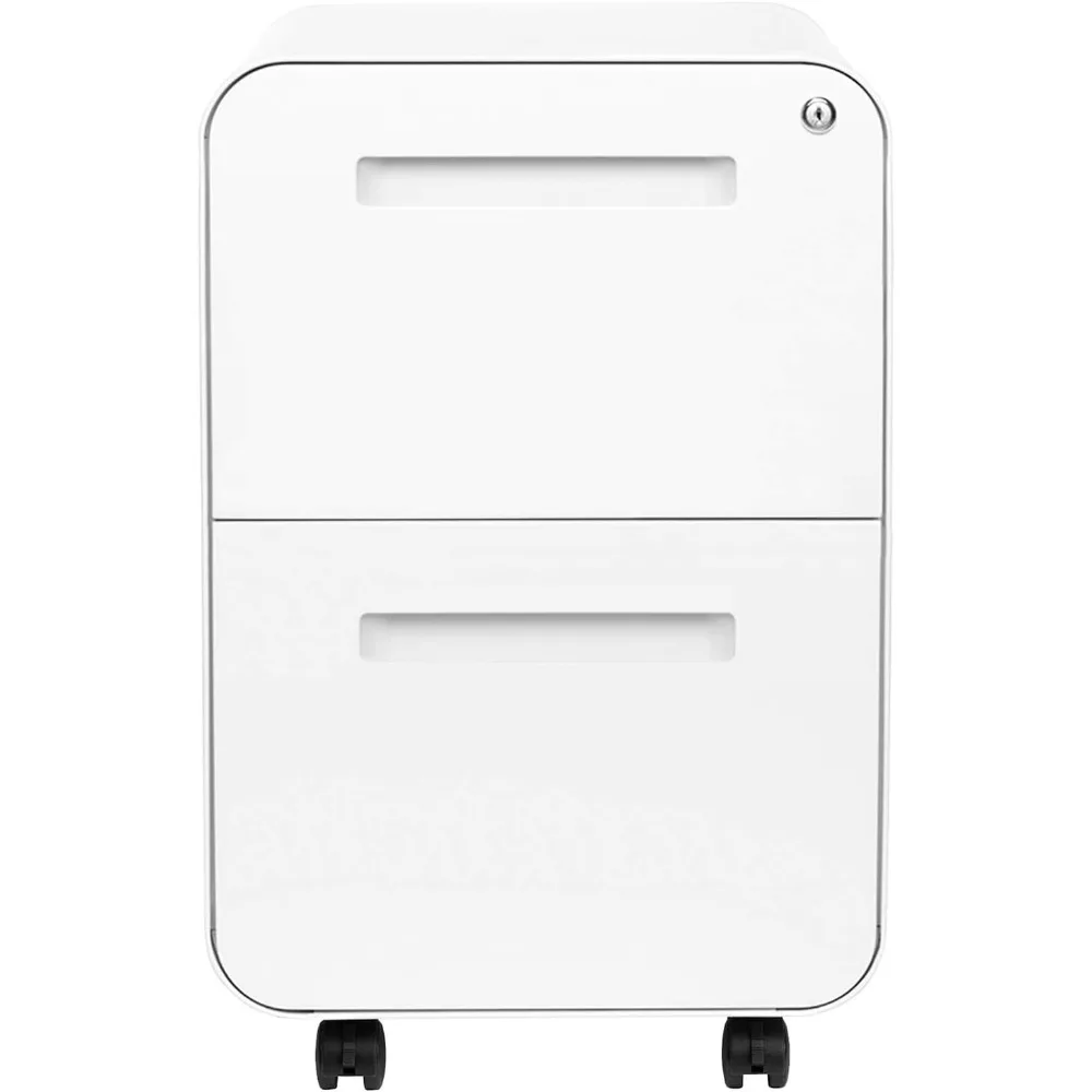 Stockpile 2 Drawer Mobile File Cabinet with Lock -Metal Filing Cabinet, Legal/Letter File Folders, Wheels and Stationary Feet