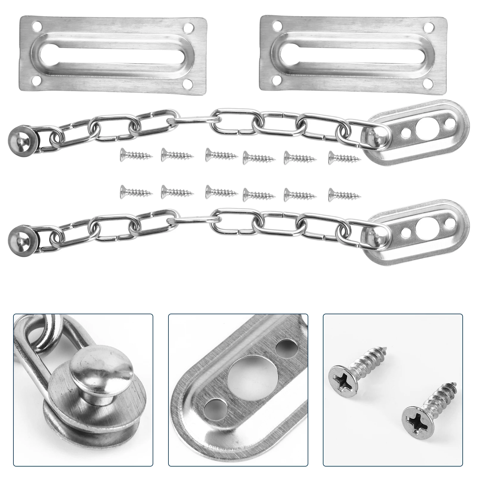 

2 pcs Stainless Steel Door Chain Lock Heavy Duty Childproof Latch For Home Security Anti-Theft Protection Door Guard