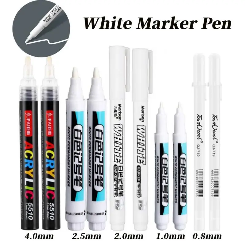 White Marker Pens 0.8/1.0/2.0mm Oily Waterproof White Gel Pen DIY Graffiti Sketching Markers Stationery Wrting School Supplies