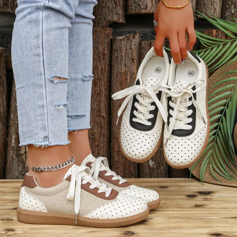 New Spring and Autumn Women's Wave Point Style Comfortable Lace Sneakers Women Fashionable Casual Shallow Mouth Vulcanized Shoes