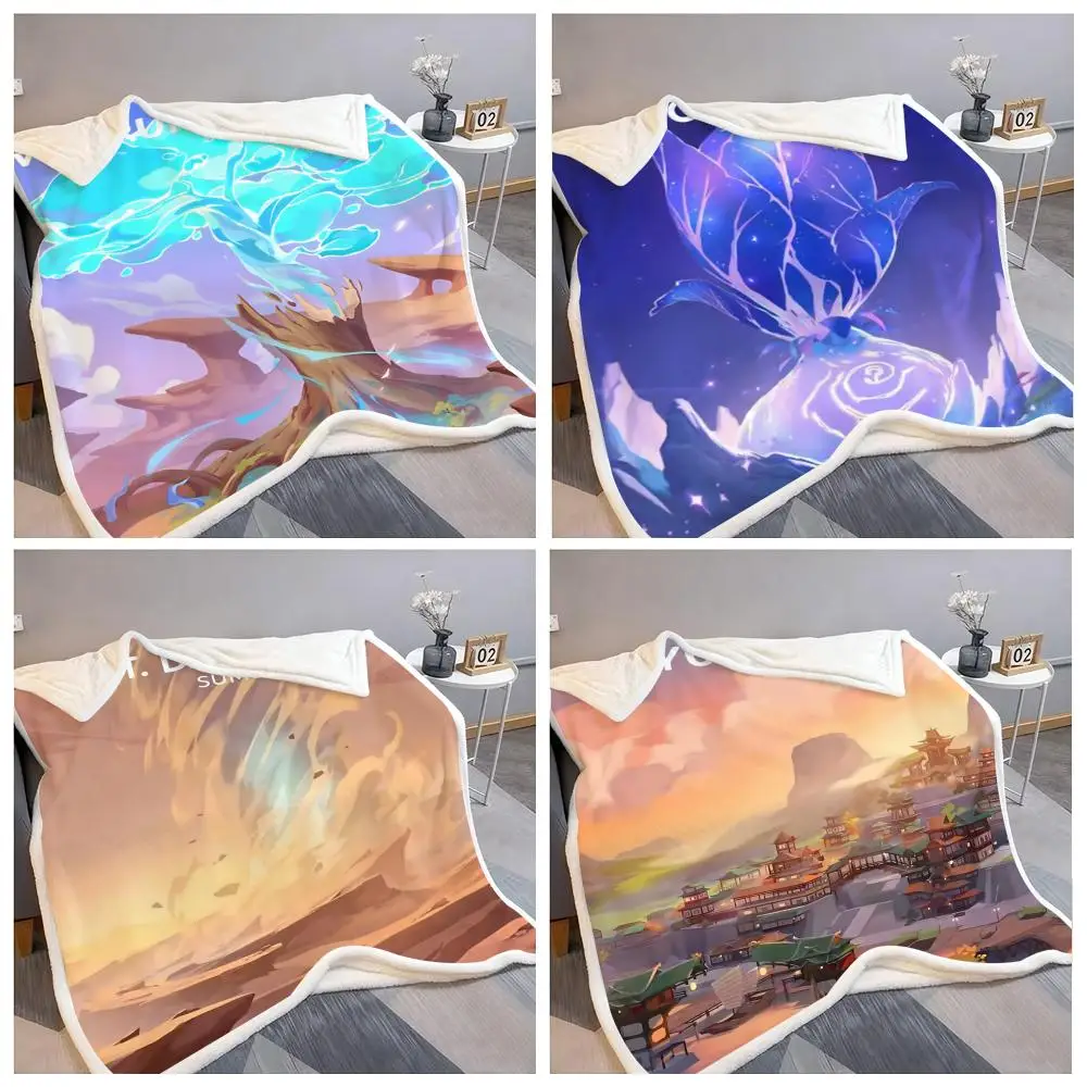 

G-Genshin I-Impact Game Map Throw Flannel Fluffy Soft Blanket Warm Skin-Friendly Throw for Sofa Bed Office Nap Winter